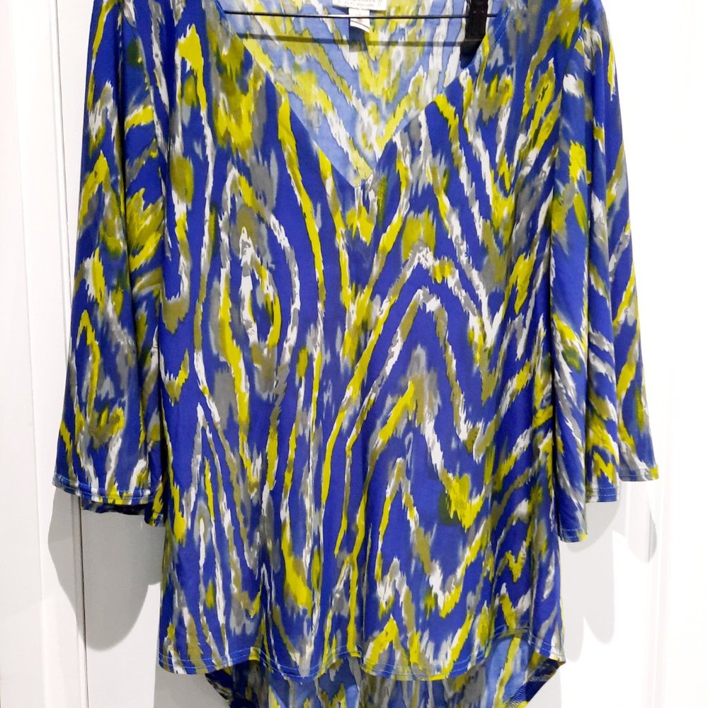 Abstract Striped Gold and Blue Blouse